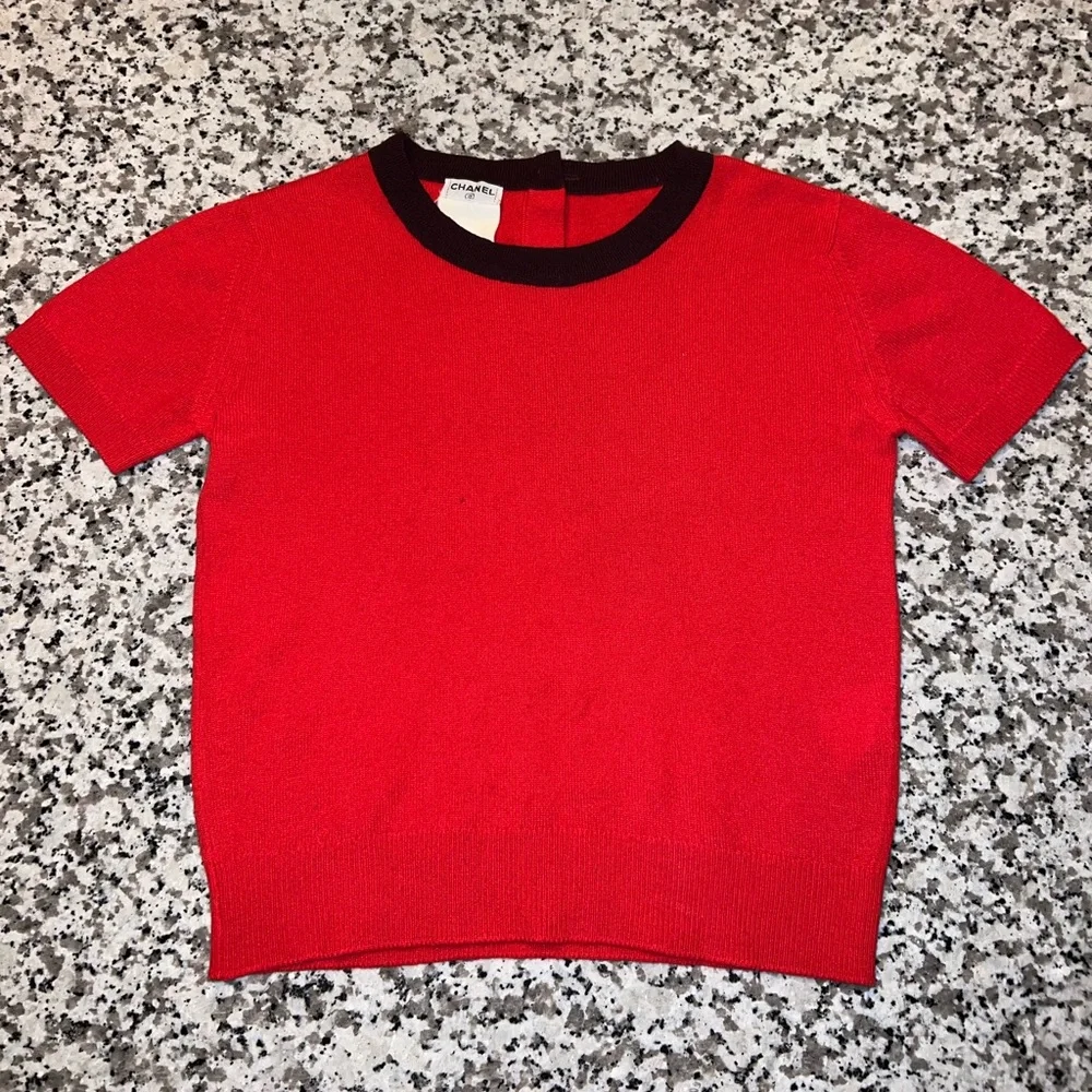 Chanel Vintage Spring 1995 Cashmere Red Crew Wool Sweater Top Shirt - Picture 11 of 12